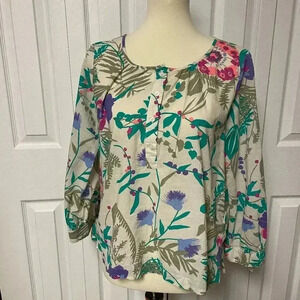 J.Crew Off-white floral print Casual Blouse Size m